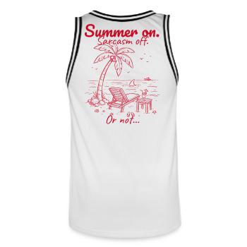 L’été commence. Sarcasme désactivé. Rouge. - Maillot de basket Homme - blanc/noir - Dos - AI Model Male 185 dark (185cm)