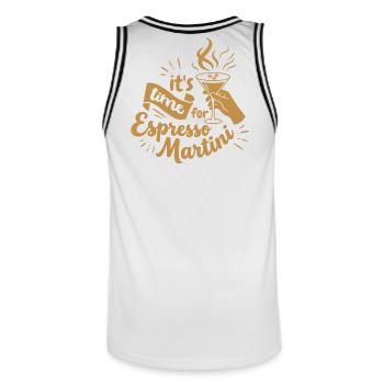 Conception d’un Martini espresso avec détails de lettrage manuel - Maillot de basket Homme - blanc/noir - Dos - AI Model Male 185 dark (185cm)