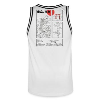 Japanese Koi Fish Great Wave Kanagawa Torii Kanji - Men's Basketball Jersey - white/black - Back - AI Model Male 185 dark (185cm)
