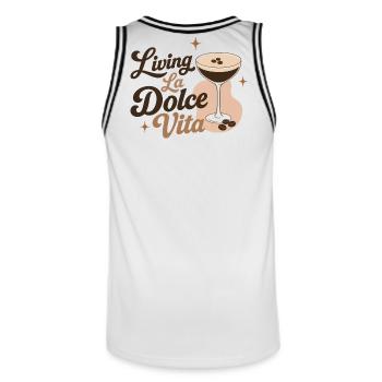 Dolce Vita Retro Espresso Martini - Männer Basketball-Trikot - Weiß/Schwarz - Hinten - AI Model Male 185 dark (185cm)