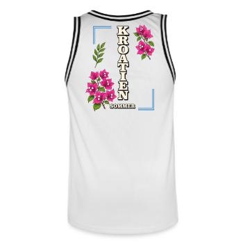Kroatien Sommer mit Bougainvillea-Blüten - Männer Basketball-Trikot - Weiß/Schwarz - Hinten - AI Model Male 185 dark (185cm)