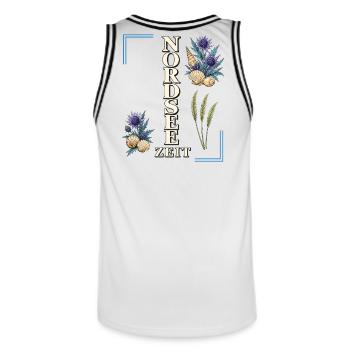 Nordsee Zeit – maritime Küsten liebe mit Disteln - Männer Basketball-Trikot - Weiß/Schwarz - Hinten - AI Model Male 185 dark (185cm)