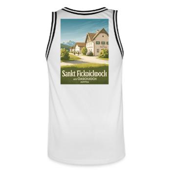 Sankt Fickdichdoch - Postkartenmotiv - Männer Basketball-Trikot - Weiß/Schwarz - Hinten - AI Model Male 185 dark (185cm)