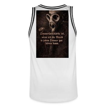 Gasmaske und Blume mit Spruch - Männer Basketball-Trikot - Weiß/Schwarz - Hinten - AI Model Male 185 dark (185cm)