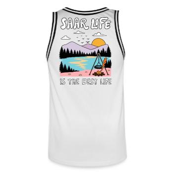 Sarre - La vie en Sarre est la meilleure vie - Maillot de basket Homme - blanc/noir - Dos - AI Model Male 185 dark (185cm)