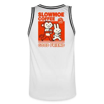 Slowmoe Coffee Friends Cartoon - Men's Basketball Jersey - white/black - Back - AI Model Male 185 dark (185cm)
