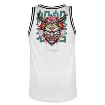 Japanese Hannya Mask: Lotus & Horns - Männer Basketball-Trikot - Weiß/Schwarz - Hinten - AI Model Male 185 dark (185cm)