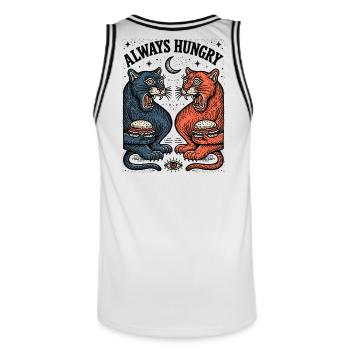 Duo chat toujours affamé avec burger - Maillot de basket Homme - blanc/noir - Dos - AI Model Male 185 dark (185cm)