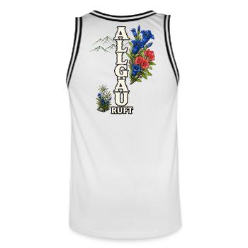 Allgäu ruft – Berge, Blumen und Heimatliebe - Männer Basketball-Trikot - Weiß/Schwarz - Hinten - AI Model Male 185 dark (185cm)