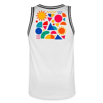 Geometrische Farbexplosion: Sonnige Formen - Männer Basketball-Trikot - Weiß/Schwarz - Hinten - AI Model Male 185 dark (185cm)