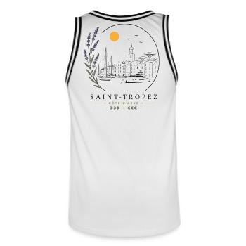 Saint-Tropez Hafen Blick - Männer Basketball-Trikot - Weiß/Schwarz - Hinten - AI Model Male 185 dark (185cm)