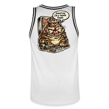 Health Freak - Männer Basketball-Trikot - Weiß/Schwarz - Hinten - AI Model Male 185 dark (185cm)