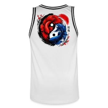 Yin Yang Betta Fish Red & Blue Harmony - Männer Basketball-Trikot - Weiß/Schwarz - Hinten - AI Model Male 185 dark (185cm)