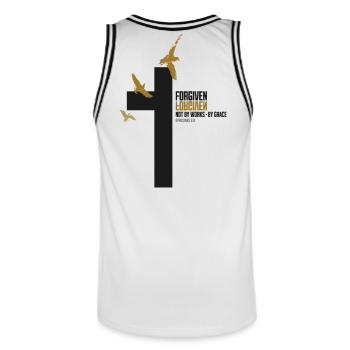 Forgiven Cross – Ephesians 2:8 Christian Faith - Männer Basketball-Trikot - Weiß/Schwarz - Hinten - AI Model Male 185 dark (185cm)