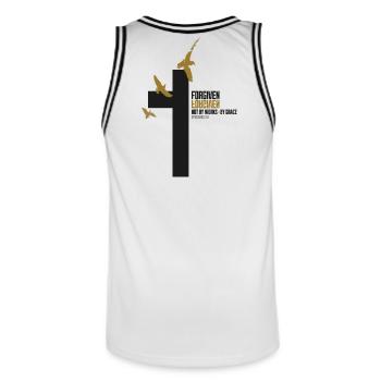 FORGIVEN Kreuz Tauben Gold Grace Vers - Männer Basketball-Trikot - Weiß/Schwarz - Hinten - AI Model Male 185 dark (185cm)