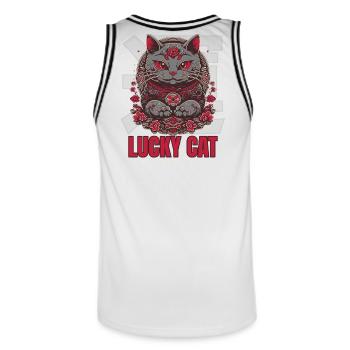 Lucky Cat Glückskatze Maneki Neko Rot - Männer Basketball-Trikot - Weiß/Schwarz - Hinten - AI Model Male 185 dark (185cm)