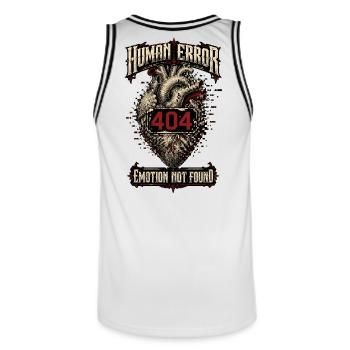 Human Error – Emotion Not Found - Men's Basketball Jersey - white/black - Back - AI Model Male 185 dark (185cm)