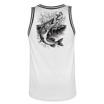 Pike Surface Hunting | Classic Collection - Men's Basketball Jersey - white/black - Back - AI Model Male 185 dark (185cm)