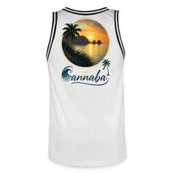 Coucher de soleil tropical plage - Maillot de basket Homme - blanc/noir - Dos - AI Model Male 185 dark (185cm)