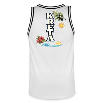 Fêtes en Crète avec un motif rameau d’olivier et mer - Maillot de basket Homme - blanc/noir - Dos - AI Model Male 185 dark (185cm)