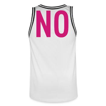 NON – Déclaration de typographie rose - Maillot de basket Homme - blanc/noir - Dos - AI Model Male 185 dark (185cm)