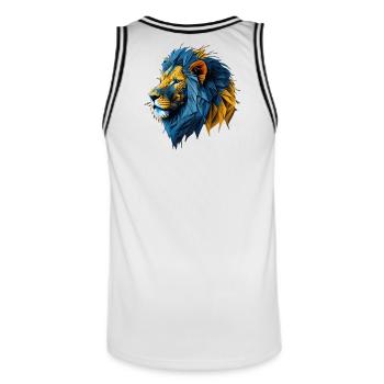 Lion polygonal bleu-or - Maillot de basket Homme - blanc/noir - Dos - AI Model Male 185 dark (185cm)