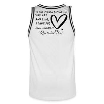 To The Person Behind Me - Motivational Shirt Pullover Hoodie - Men's Basketball Jersey - white/black - Back - AI Model Male 185 dark (185cm)