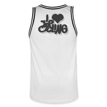 I_love_Cycling_grau - Men's Basketball Jersey - white/black - Back - AI Model Male 185 dark (185cm)
