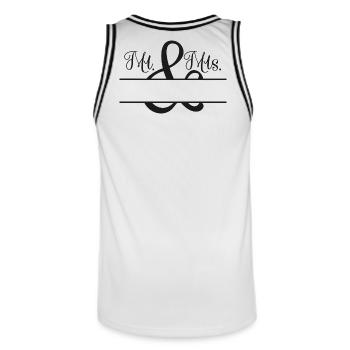 Mr. & Mrs. + Name zum Anpassen - Männer Basketball-Trikot - Weiß/Schwarz - Hinten - AI Model Male 185 dark (185cm)