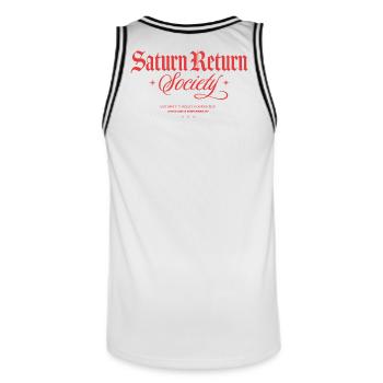 Saturn Return Society - Männer Basketball-Trikot - Weiß/Schwarz - Hinten - AI Model Male 185 dark (185cm)