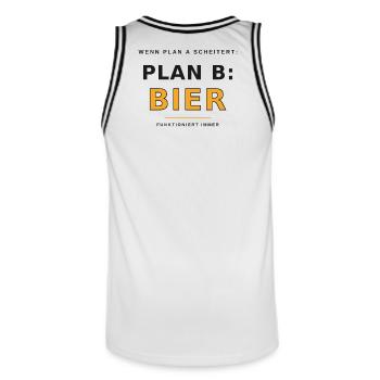 Plan B Bier Spruch - Männer Basketball-Trikot - Weiß/Schwarz - Hinten - AI Model Male 185 dark (185cm)