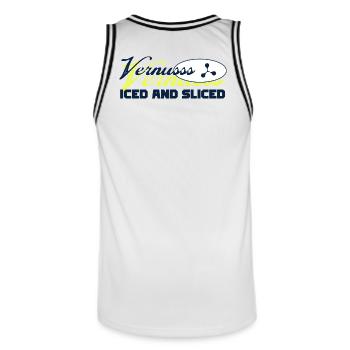 Vernus – gekühlt und in Scheiben geschnitten - Männer Basketball-Trikot - Weiß/Schwarz - Hinten - AI Model Male 185 dark (185cm)