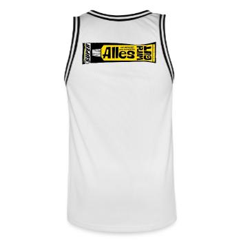Alles wird gut Experten Kleber retro Psychologie  - Männer Basketball-Trikot - Weiß/Schwarz - Hinten - AI Model Male 185 dark (185cm)