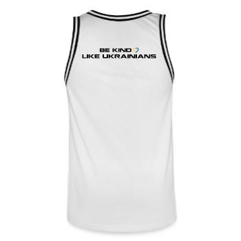 Sei freundlich wie Ukrainer - Männer Basketball-Trikot - Weiß/Schwarz - Hinten - AI Model Male 185 dark (185cm)