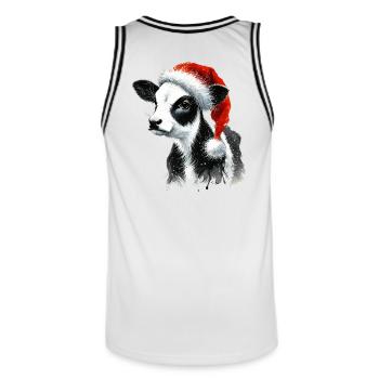Weihnachtskalb mit Nikolausmütze - Männer Basketball-Trikot - Weiß/Schwarz - Hinten - AI Model Male 185 dark (185cm)