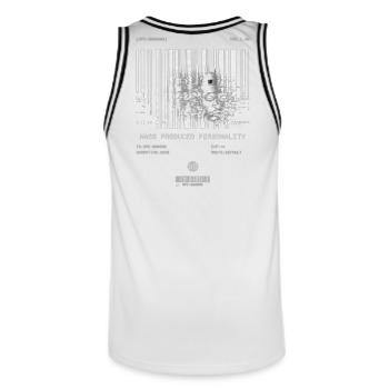 Mass Produced Personality: NPC Energy T-Shirt - Männer Basketball-Trikot - Weiß/Schwarz - Hinten - AI Model Male 185 dark (185cm)