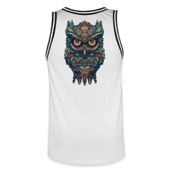 Mythical boho owl with surreal patterns - Men's Basketball Jersey - white/black - Back - AI Model Male 185 dark (185cm)
