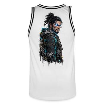 Univers Japonais - Samouraï Moderne - Maillot de basket Homme - blanc/noir - Dos - AI Model Male 185 dark (185cm)