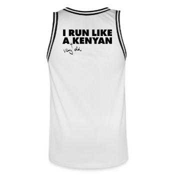 I Run Like A (Very Old) Kenyan - Men's Basketball Jersey - white/black - Back - AI Model Male 185 dark (185cm)