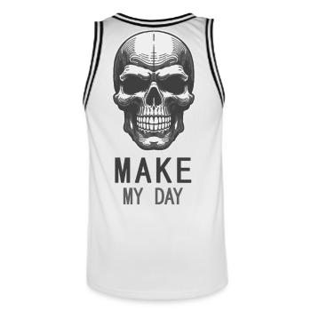 Motif Crâne MakeDay - Maillot de basket Homme - blanc/noir - Dos - AI Model Male 185 dark (185cm)
