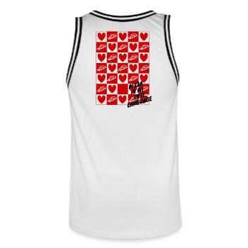 Schachbrettherzen und Pizza - Männer Basketball-Trikot - Weiß/Schwarz - Hinten - AI Model Male 185 dark (185cm)