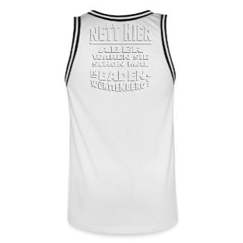 Nett hier - BADEN WüRTTEMBERG embossed - Männer Basketball-Trikot - Weiß/Schwarz - Hinten - AI Model Male 185 dark (185cm)