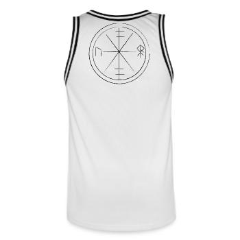 Wikinger Runen - Männer Basketball-Trikot - Weiß/Schwarz - Hinten - AI Model Male 185 dark (185cm)