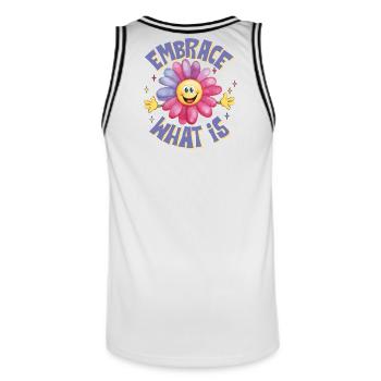 positive attitude, embrasse la vie, joie de vivre - Maillot de basket Homme - blanc/noir - Dos - AI Model Male 185 dark (185cm)