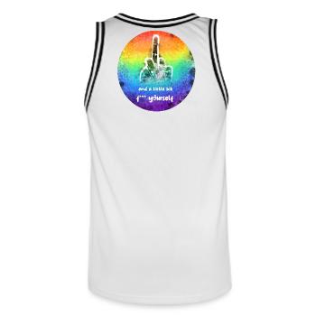 Unbbeugsam, stark & frei - Männer Basketball-Trikot - Weiß/Schwarz - Hinten - AI Model Male 185 dark (185cm)