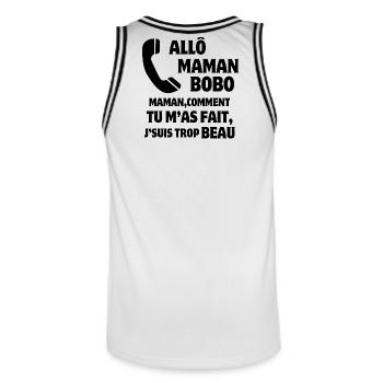 maman, super maman, mère et fils - Maillot de basket Homme - blanc/noir - Dos - AI Model Male 185 dark (185cm)