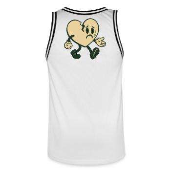 Broken heart with sad expression - Men's Basketball Jersey - white/black - Back - AI Model Male 185 dark (185cm)