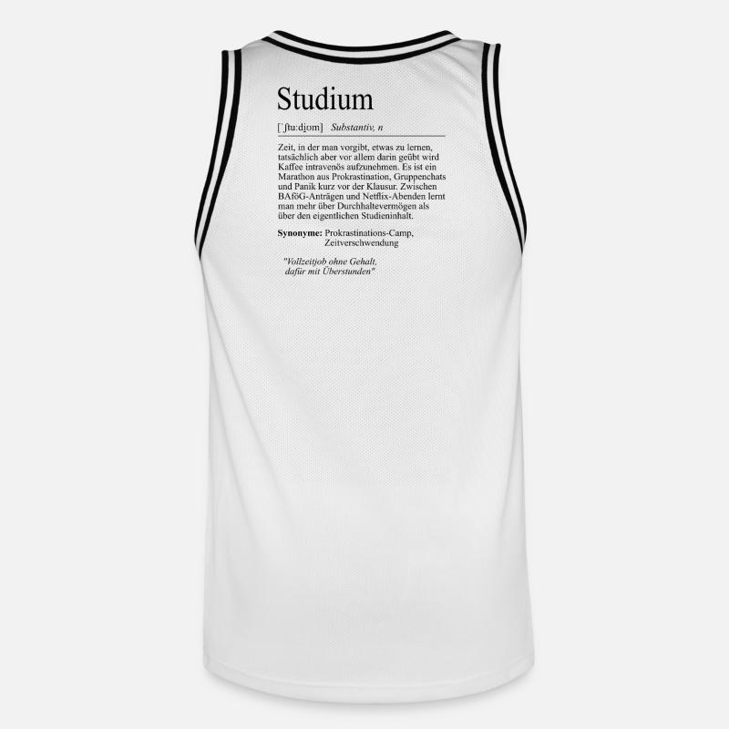 Unispruch "Studium" Student Geschenk, Studenten - Männer Basketball-Trikot - Weiß/Schwarz