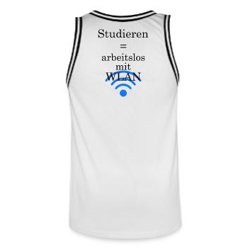 Le slogan de l’université « Chômeurs avec WLAN » cadeau aux étudiants - Maillot de basket Homme - blanc/noir - Dos - AI Model Male 185 dark (185cm)