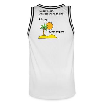 Unispruch "Strandpflicht" Geschenk, Studenten - Männer Basketball-Trikot - Weiß/Schwarz - Hinten - AI Model Male 185 dark (185cm)
